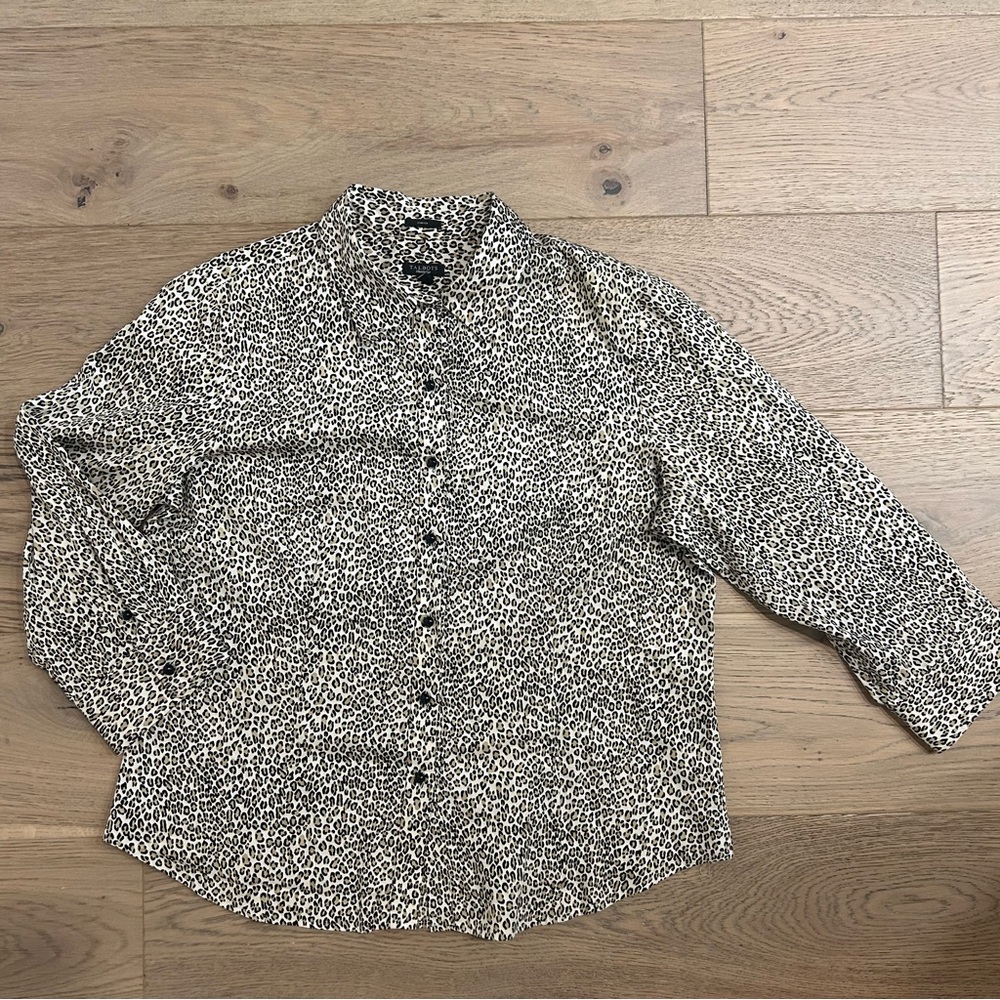Talbots Leopard Animal Print Stretch Button Down … - image 1